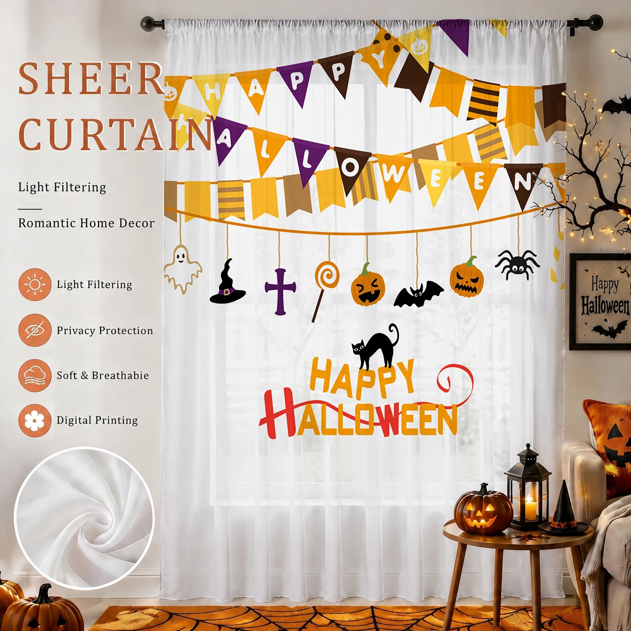 Home Office Youtube - Halloween Festival Sheer Curtain, Good Quality