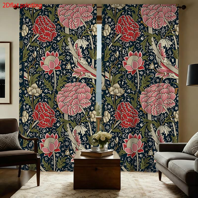 Home Office Background - Luxury Floral Pattern Curtains Pair 2pcs