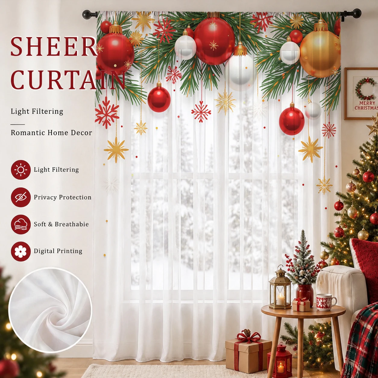 Home Office Youtube - Christmas Day Gradient Sheer Curtain, Good