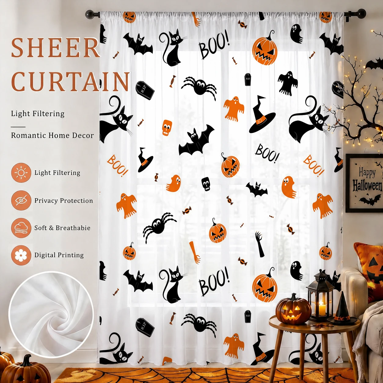 Home Office Youtube - Halloween Festival Sheer Curtain, Good Quality