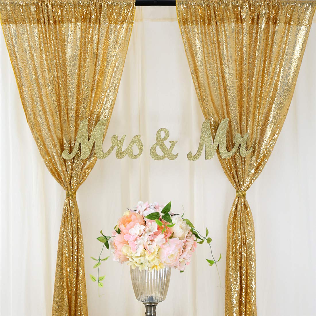 Home Office Background - 2PCS Gold Sequin Party Backdrop Curtain