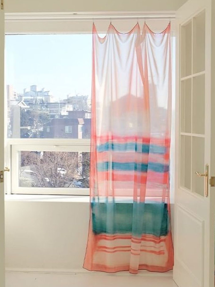 Home Office Background - Chiffon Pink Seaside Pattern Transmitting Curtains