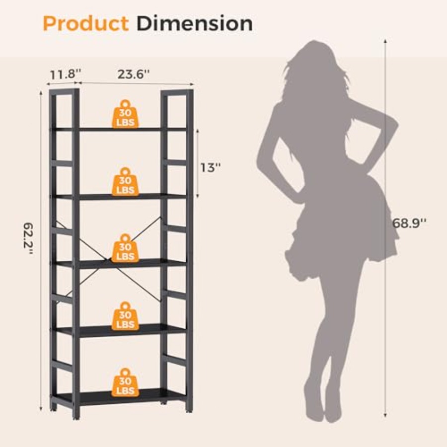 5-Tier Bookshelf, Modern Tall  - Home Office Room recension och pris