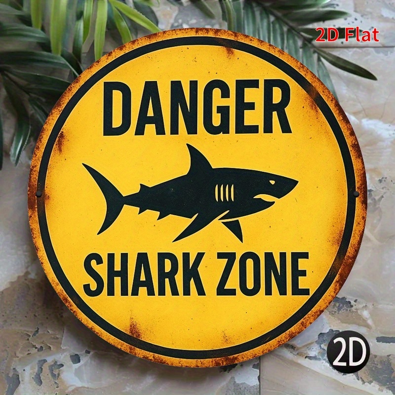 2D Metal Sign Shark Danger Zon - Home Office Background recension och pris