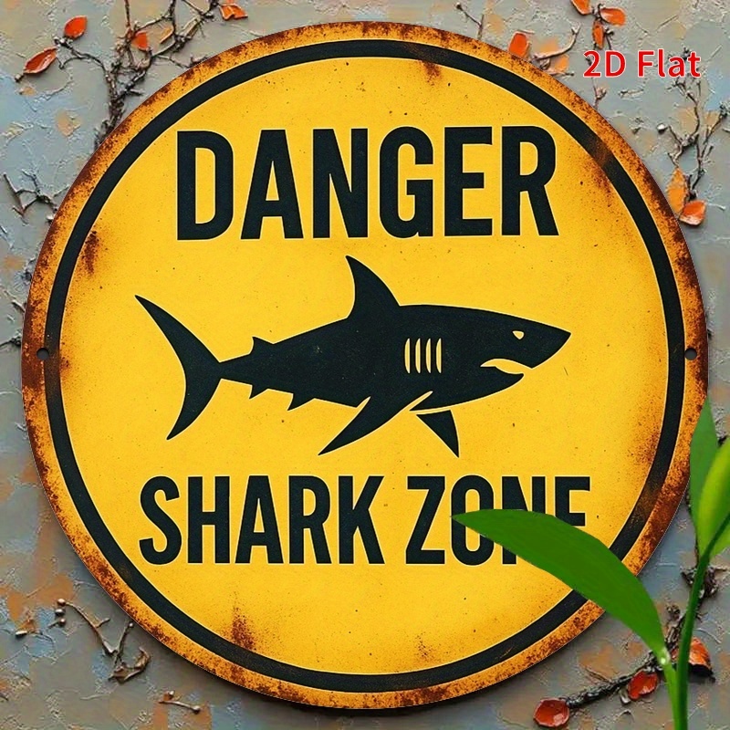2D Metal Sign Shark Danger Zon - Home Office Background recension och pris