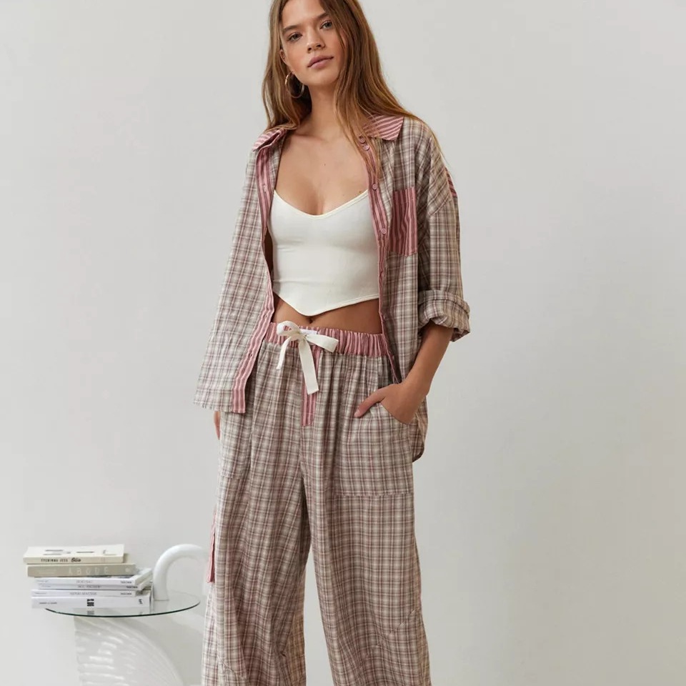 Stripe Plaid Patchwork Blouse  - Home Office 2024 recension och pris